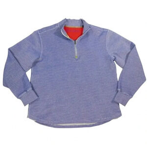 Robert Graham 1/4 Zip Pullover Sweater Men's Large Blue & White Stripe